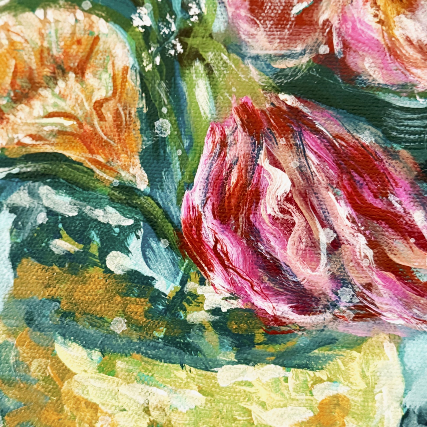 Tea Leaves & Petal Breezes - 11"x14" Original Acrylic Artwork on Canvas | Free Shipping