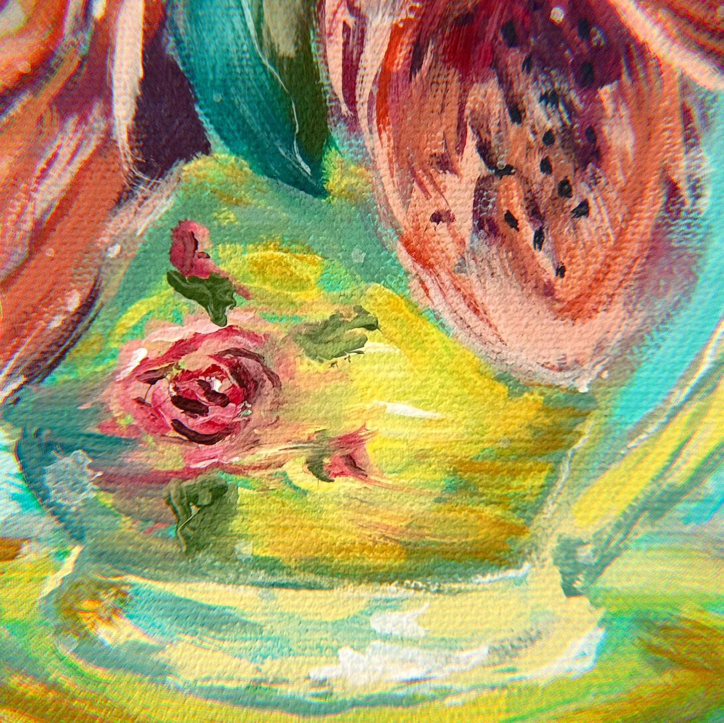 The Azalea Teacup - 10"x8" Original Acrylic Artwork on Canvas | Free Shipping
