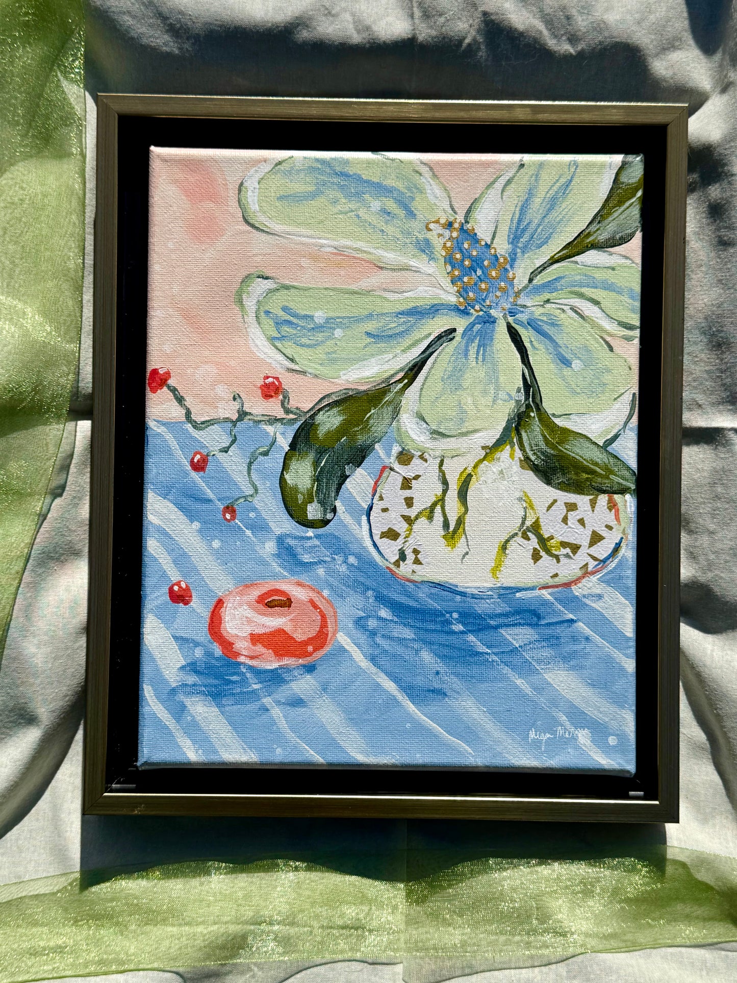 SOLD | Magnolia Whispers No. 3 - 8"x10" Framed Original Acrylic Artwork on Canvas | Free Shipping