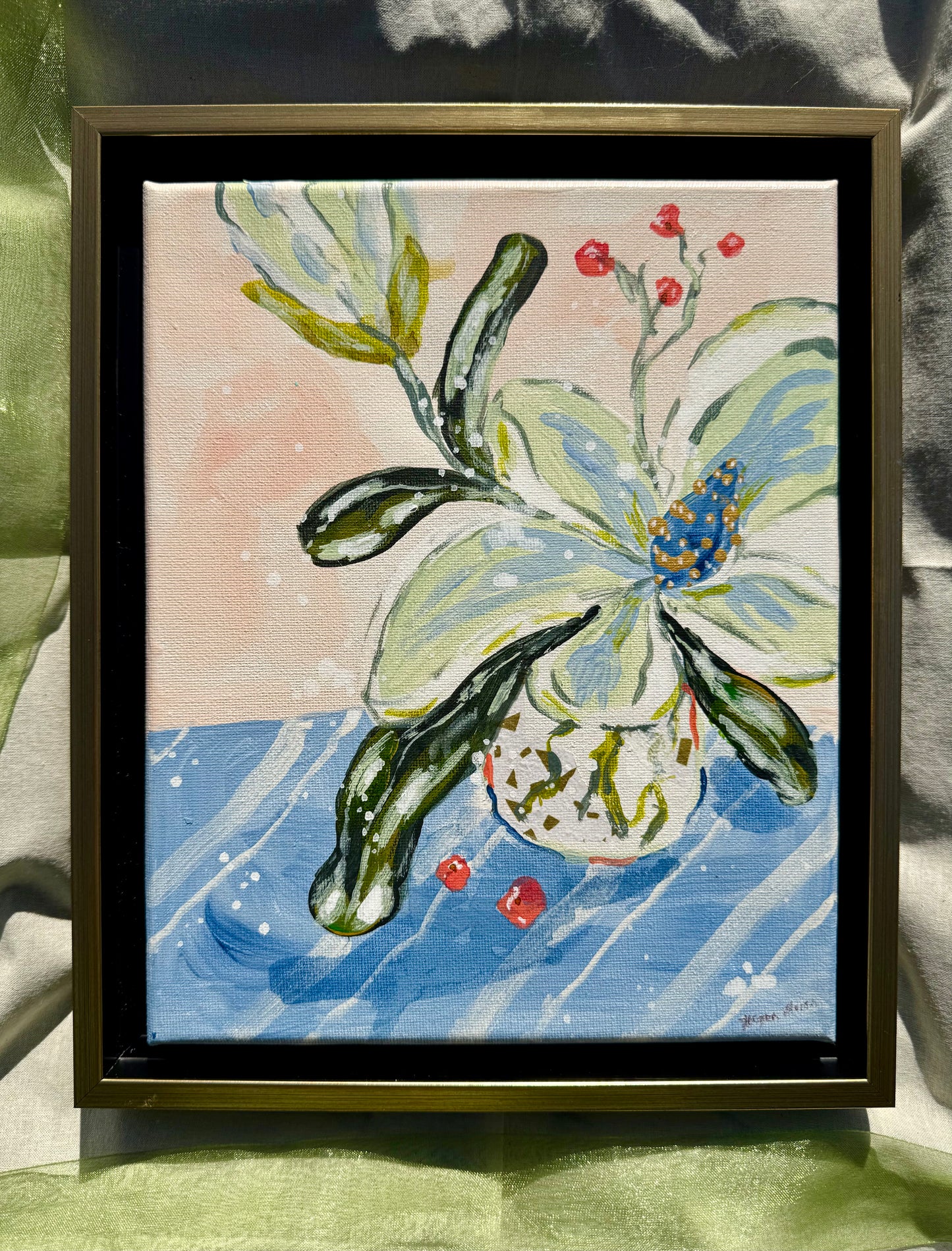 Magnolia Whispers No. 2 - 8"x10" Framed Original Acrylic Artwork on Canvas | Free Shipping