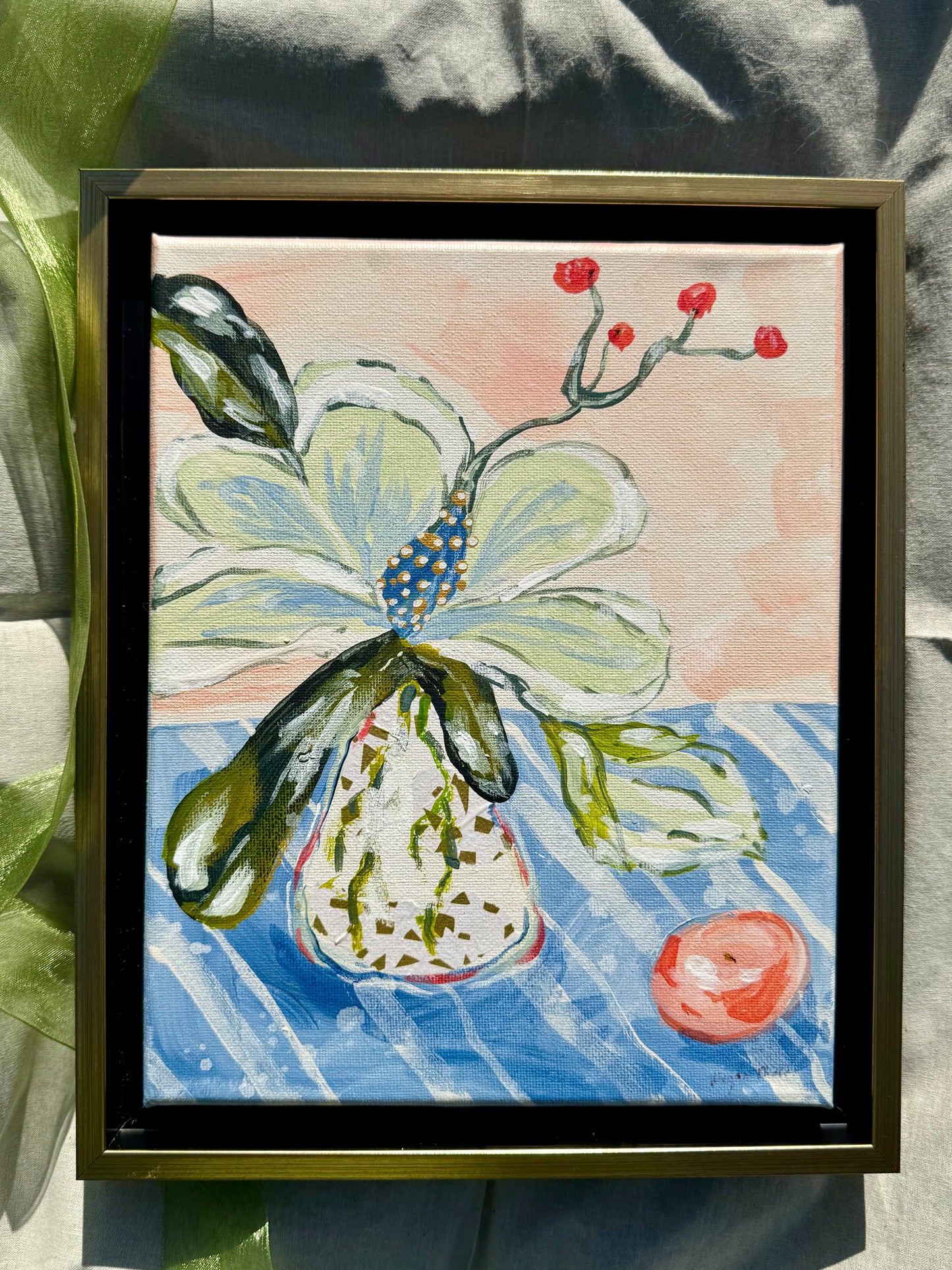 Magnolia Whispers No. 1 - 8"x10" Framed Original Acrylic Artwork on Canvas | Free Shipping