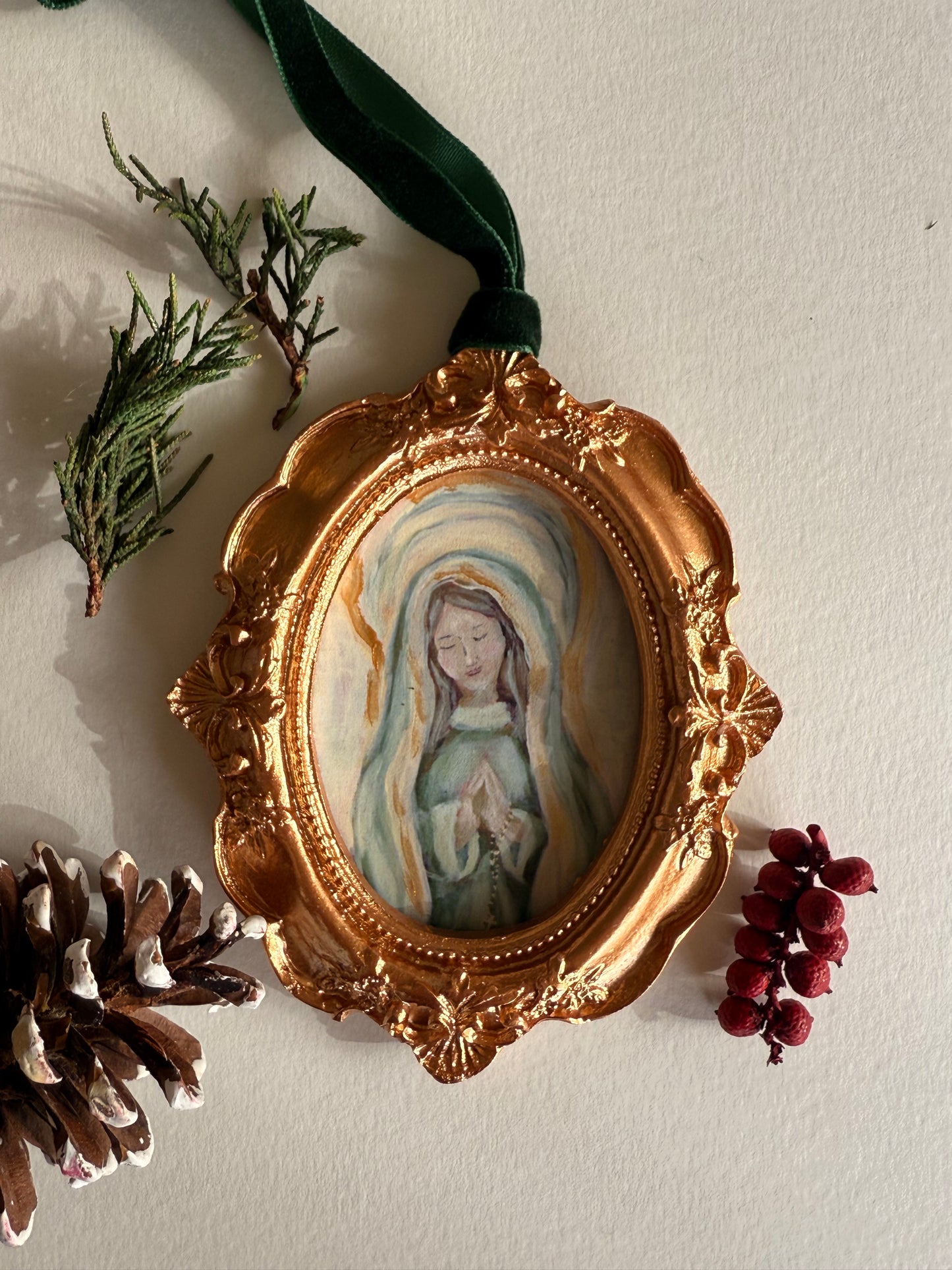 Sacred Holiday Bundle: Virgin Mary Ornament + 8×10 Print