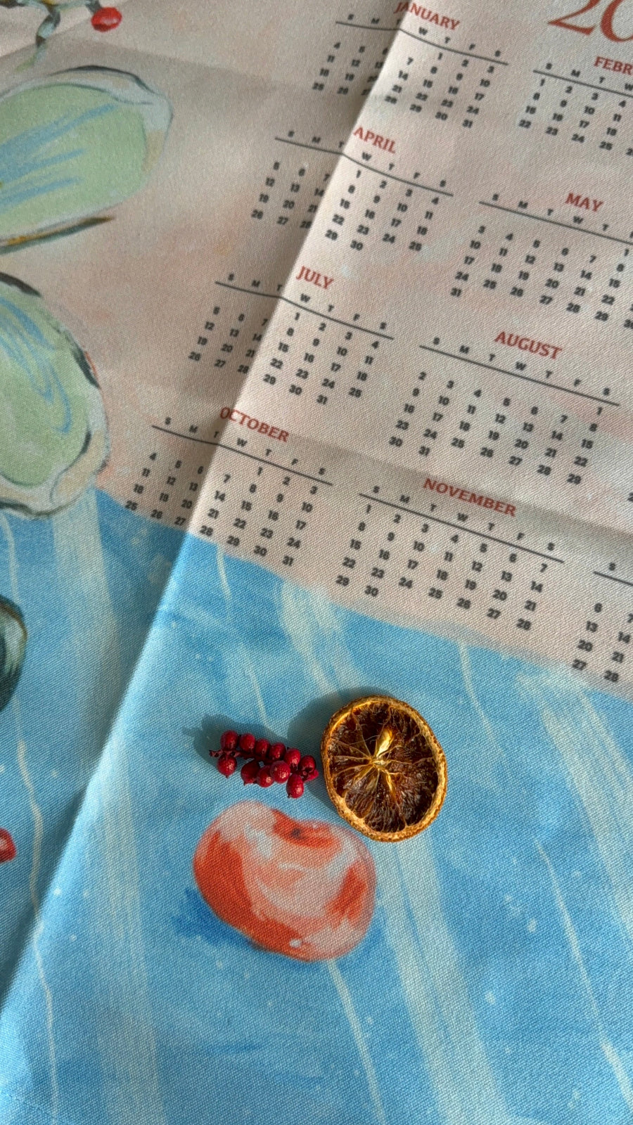 2026 Magnolia Whispers Tea Towel Calendar + Handmade Magnolia Ornament