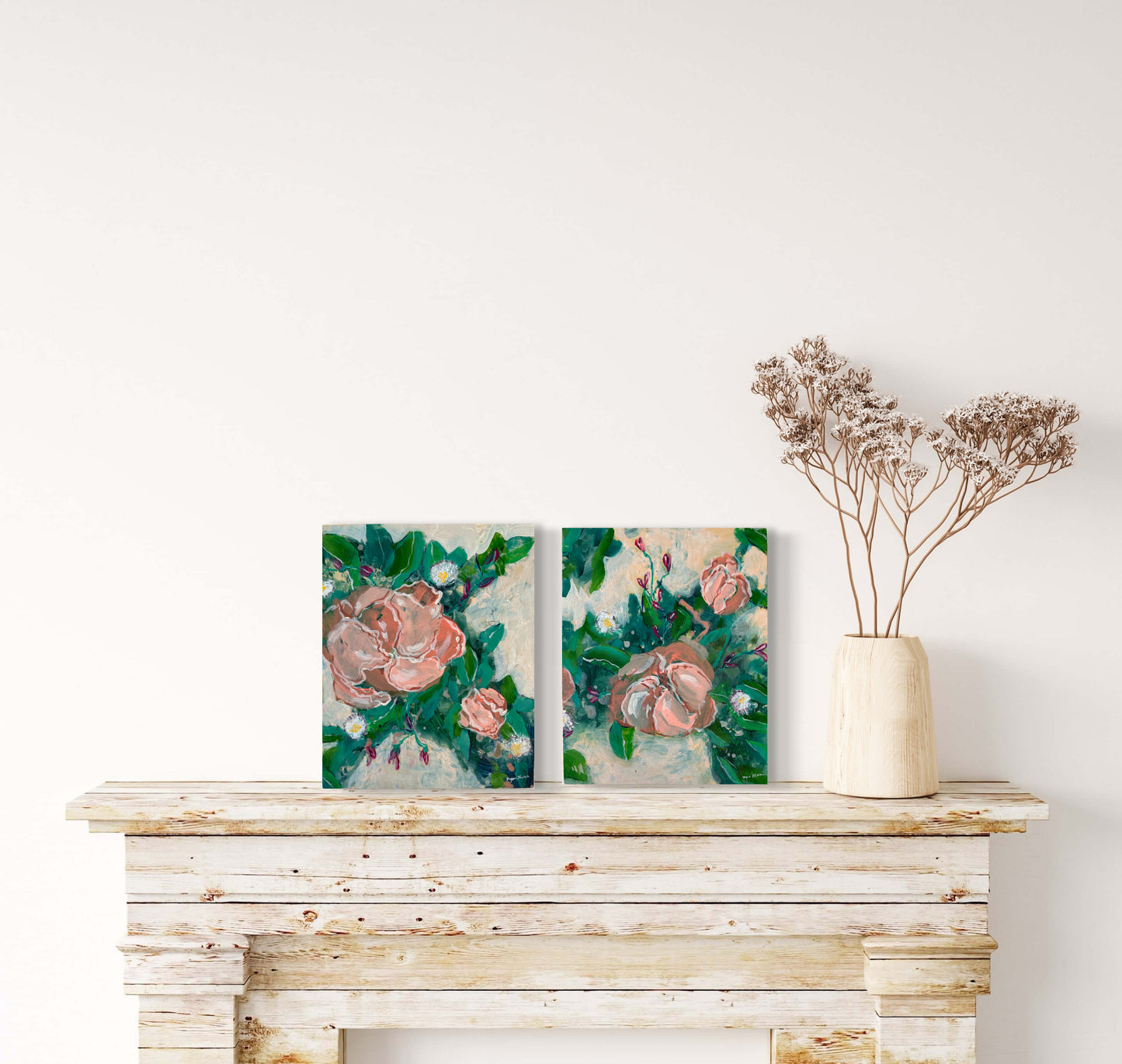 Pair of Peach Irises No. 1 | Pair of Acrylic Originals on Wood Panel