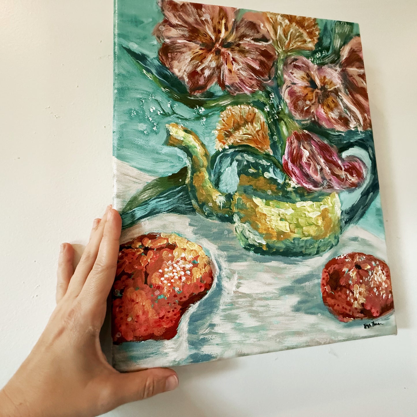Tea Leaves & Petal Breezes - 11"x14" Original Acrylic Artwork on Canvas | Free Shipping