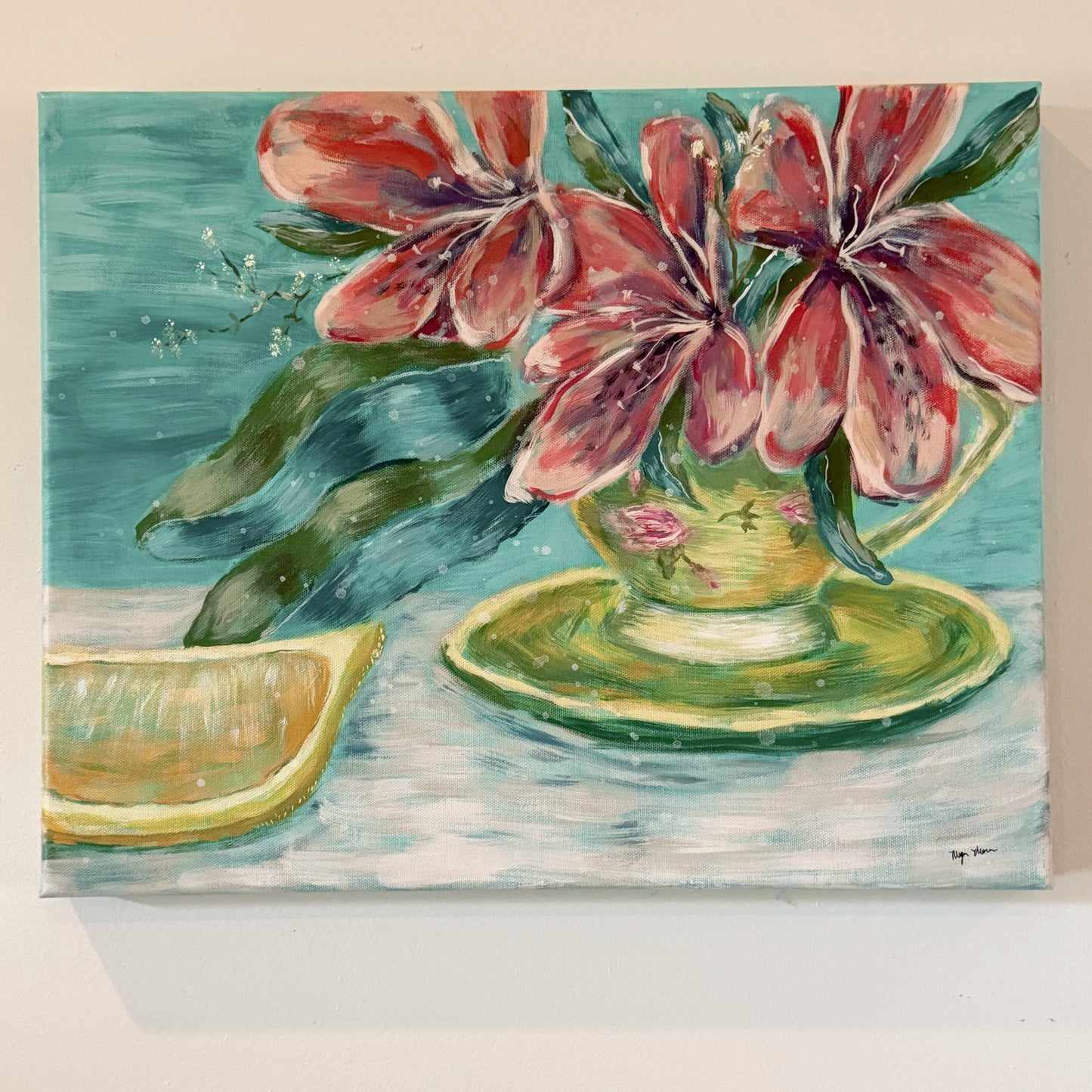 Secret Garden Teatime - 20"x16" Original Acrylic Artwork on Canvas | Free Shipping