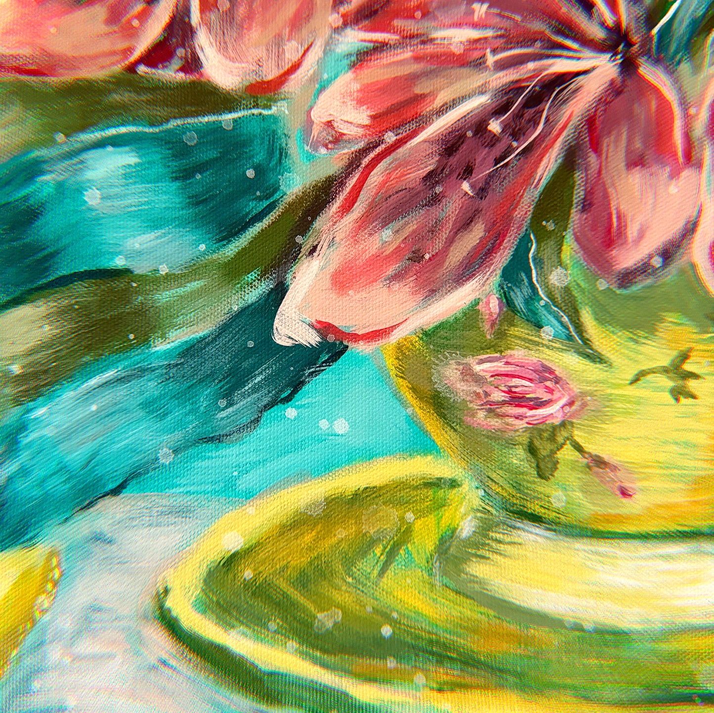 Secret Garden Teatime - 20"x16" Original Acrylic Artwork on Canvas | Free Shipping