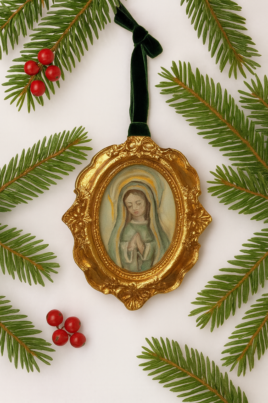 SOLD OUT - Custom Commission: 40 Handmade Ornaments + Framed 8×10 Virgin Mary Painting