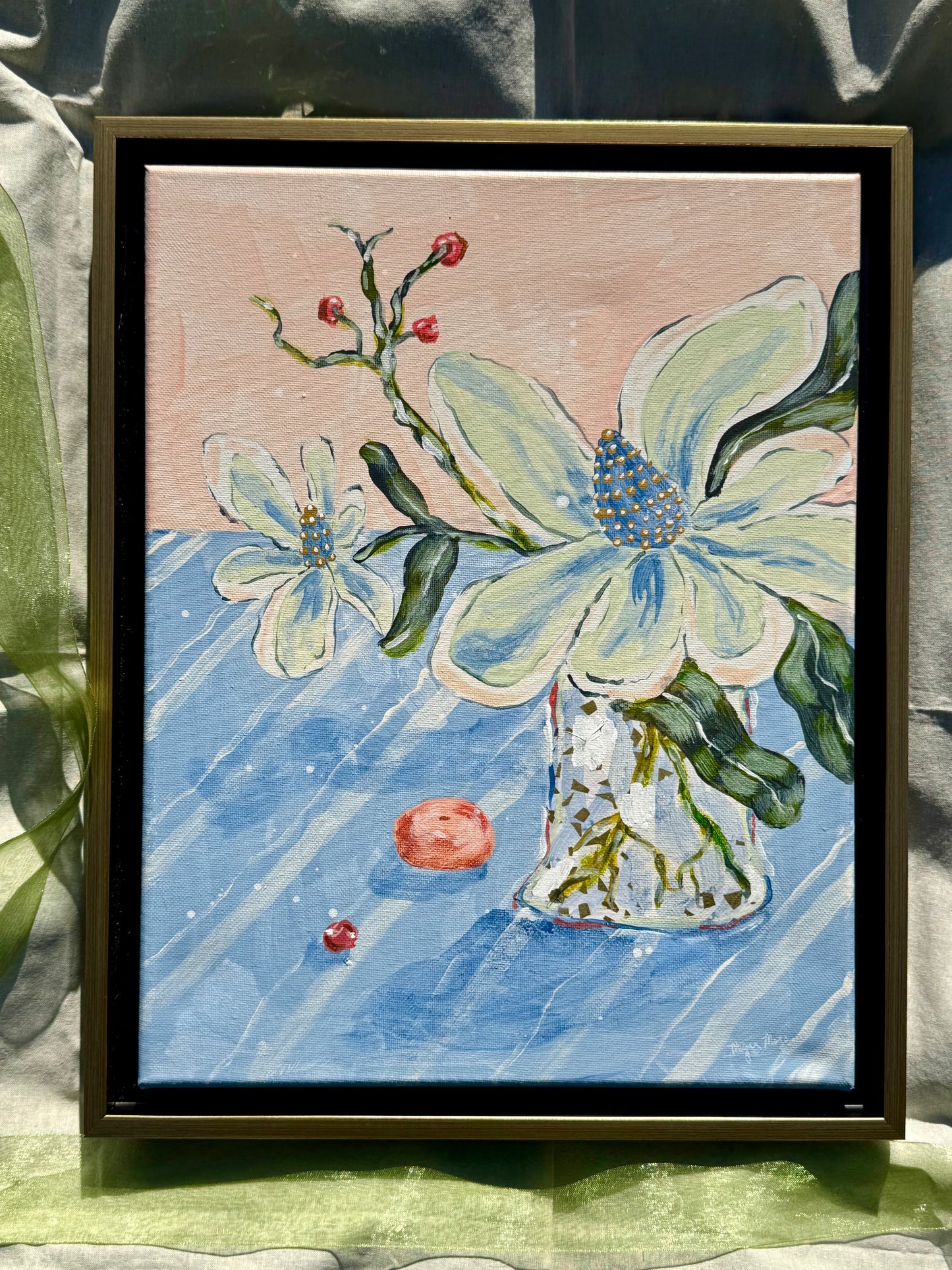 Blooming Serenity - 11"x14" Framed Original Acrylic Artwork on Canvas | Free Shipping