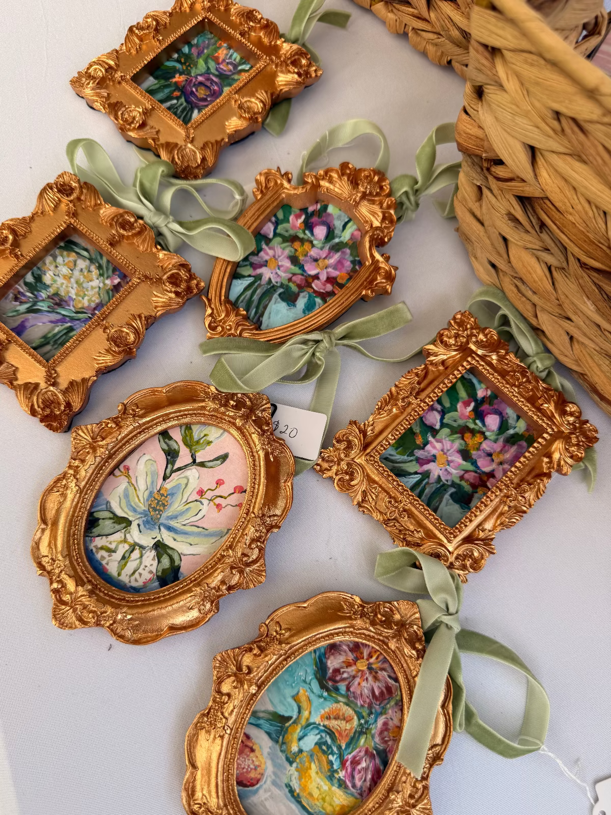 SOLD OUT - Custom Commission: 40 Handmade Ornaments + Framed 8×10 Virgin Mary Painting
