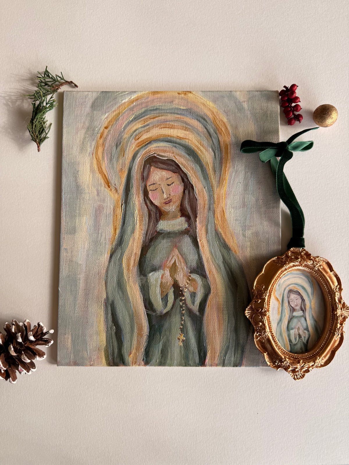 Sacred Holiday Bundle: Virgin Mary Ornament + 8×10 Print