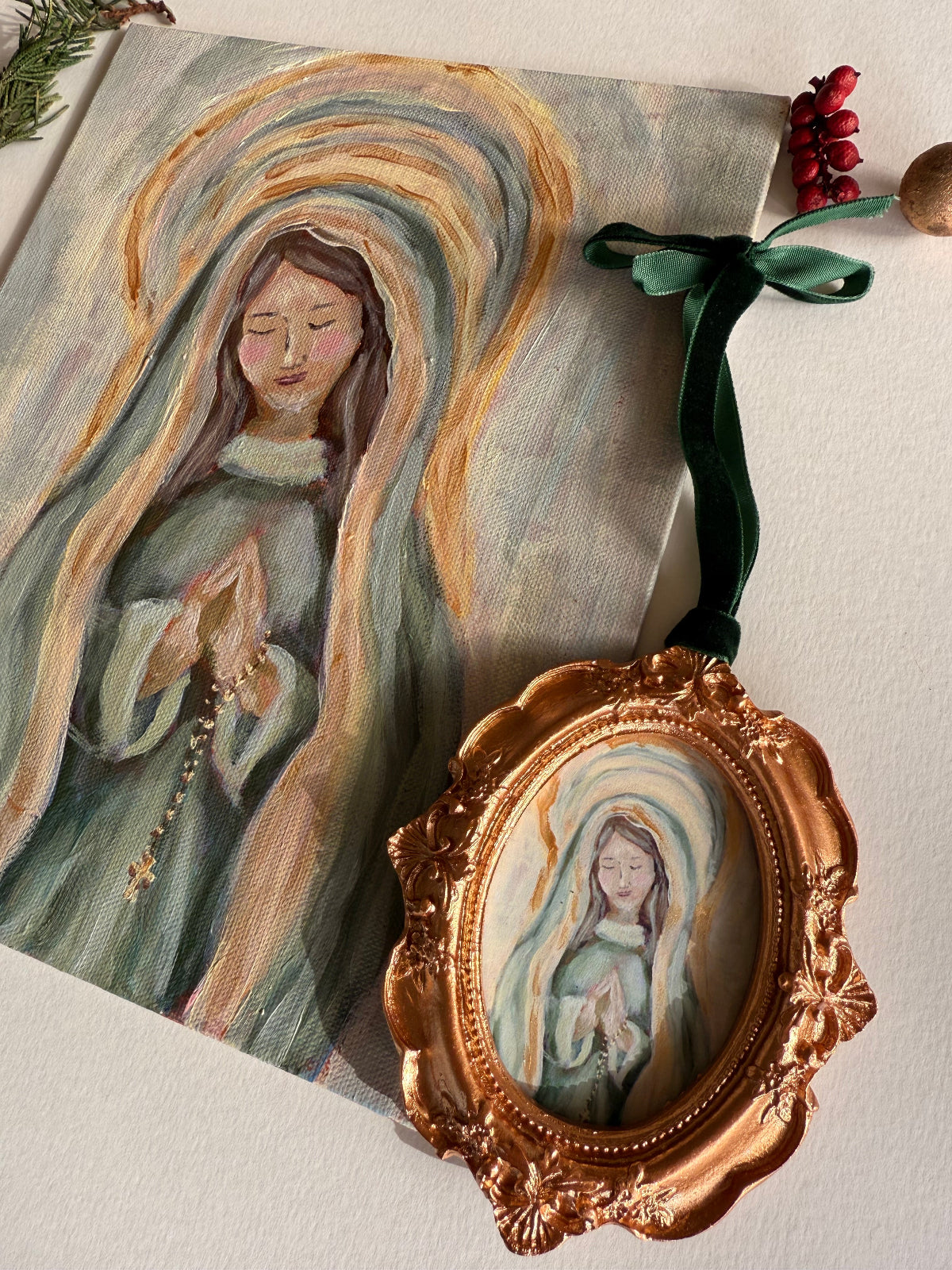 Sacred Holiday Bundle: Virgin Mary Ornament + 8×10 Print