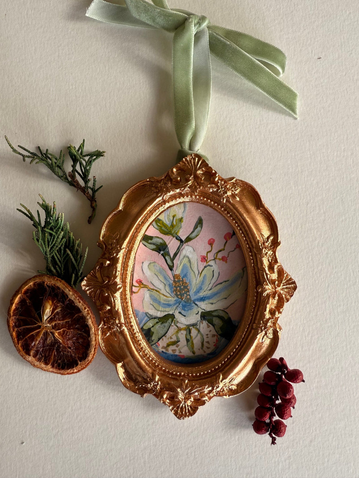 Magnolia Art Print + Handcrafted Magnolia Ornament Gift Bundle