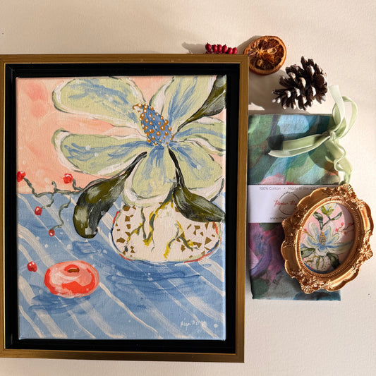 Artful Home Gift Set: Original Painting + Ornament + Luxury Tea Towel + Notecards