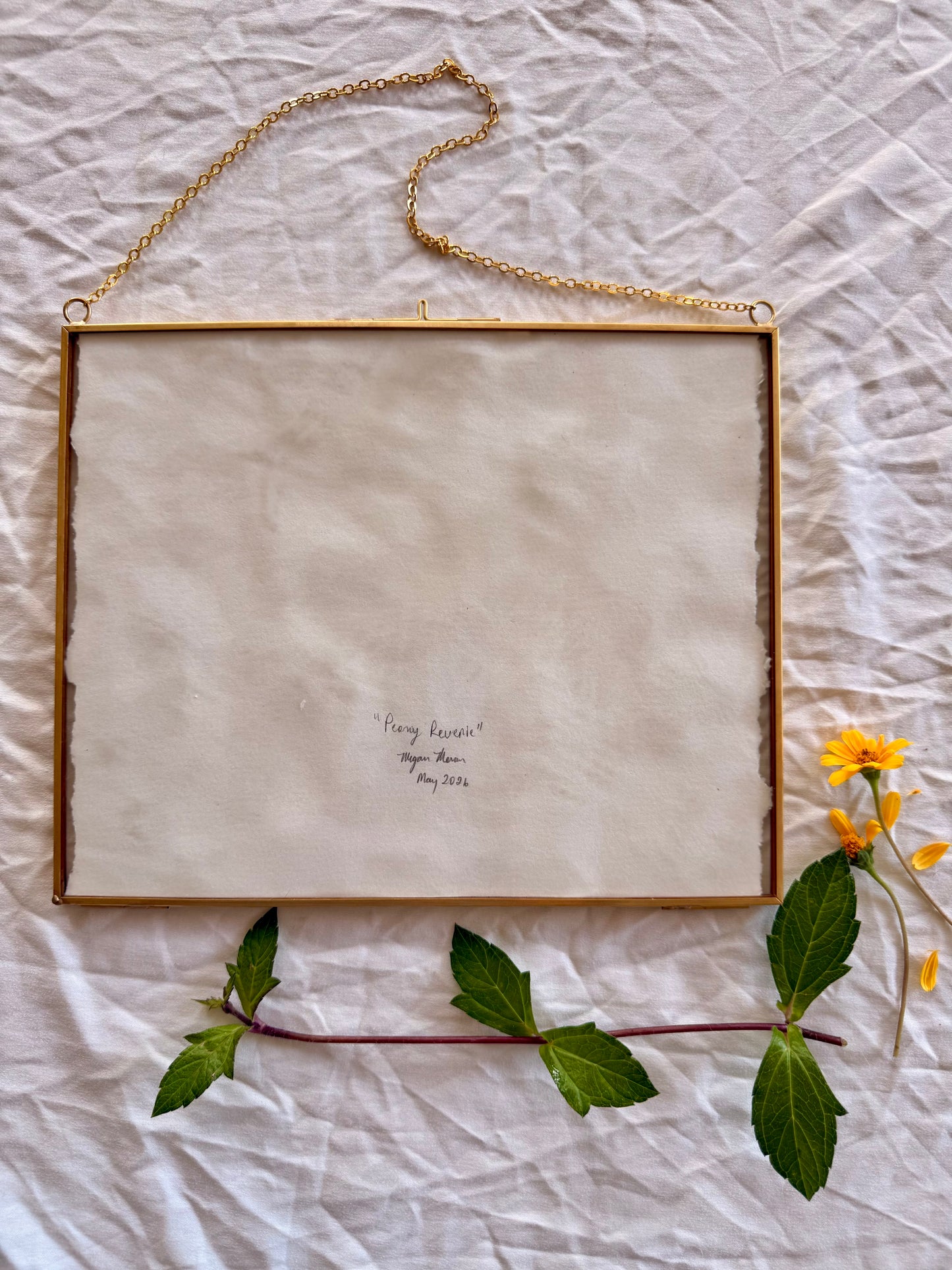 Peony Reverie, 8"X10" Watercolor, Glass Gold Floating Frame
