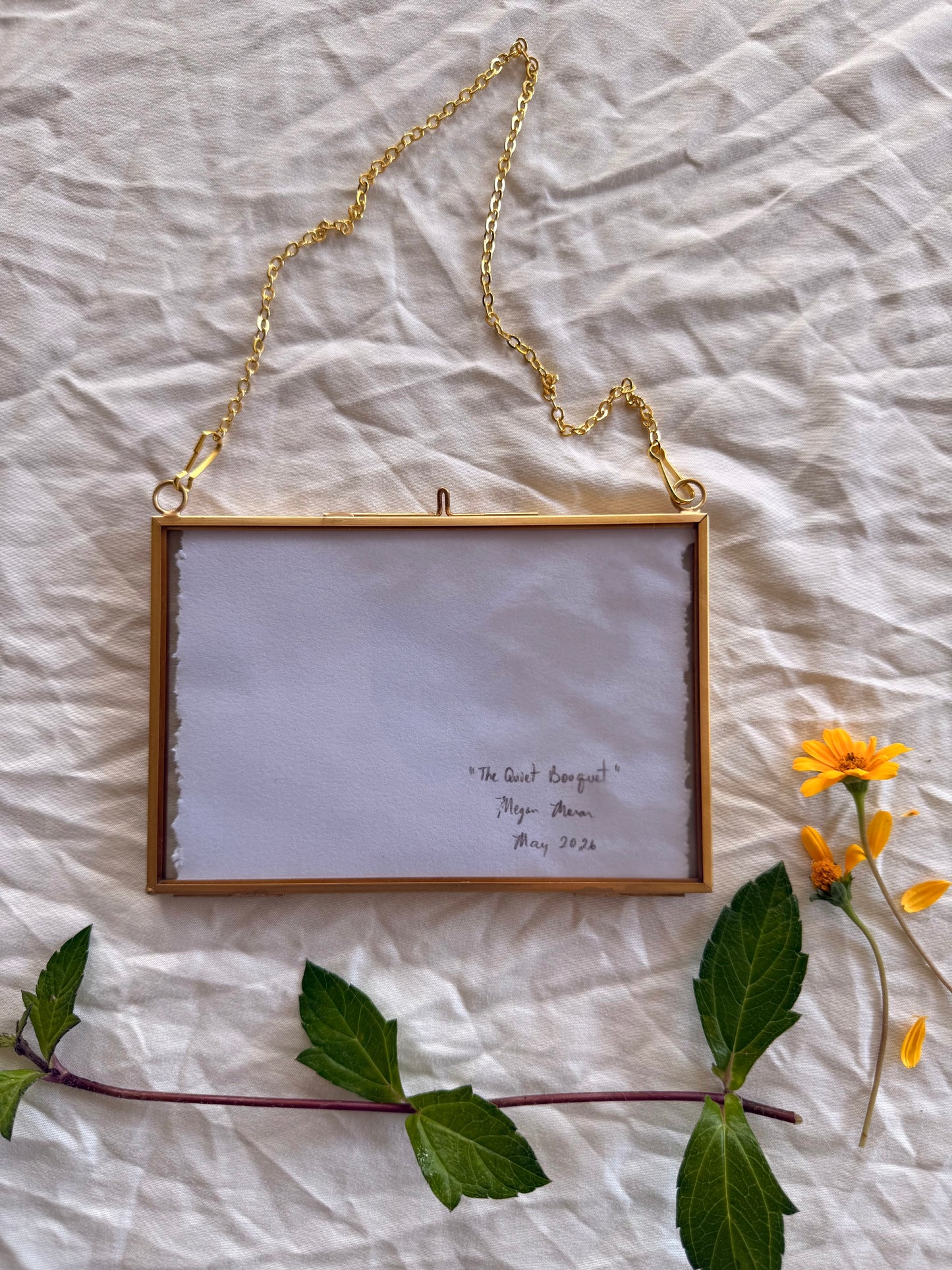 The Quiet Bouquet, 6"X4" Watercolor, Glass Gold Floating Frame