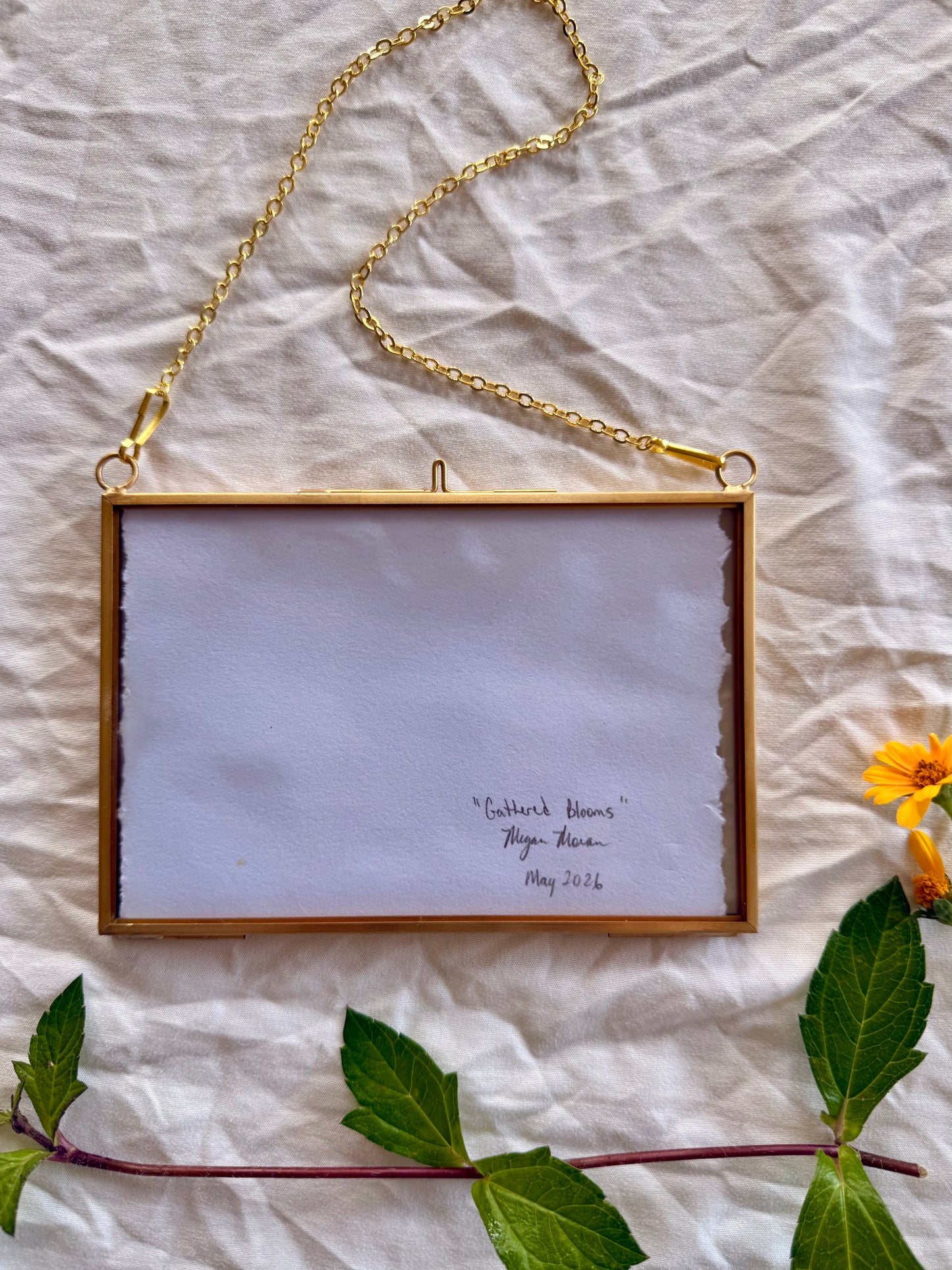Gathered Blooms, 4"X6" Watercolor, Glass Gold Floating Frame