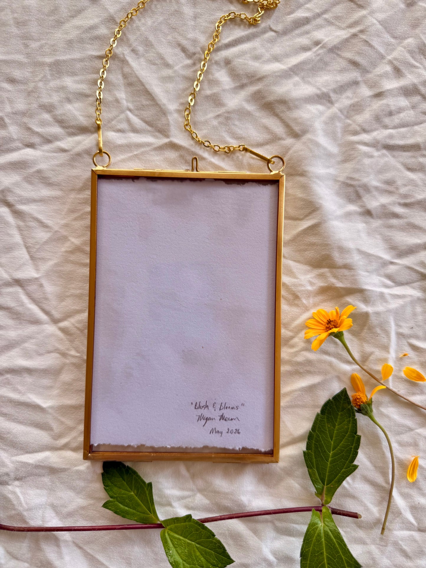 Blush & Bloom, 4"X6" Watercolor, Glass Gold Floating Frame