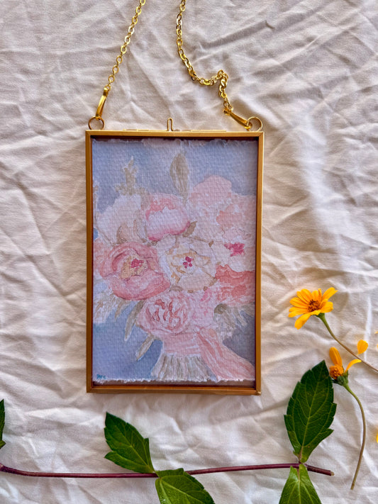Blush & Bloom, 4"X6" Watercolor, Glass Gold Floating Frame