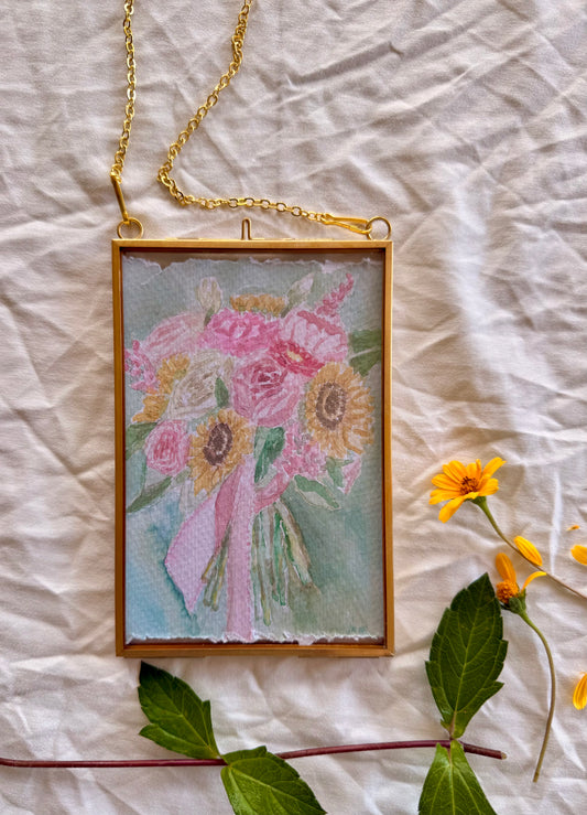Wild Garden Notes, 4"X6" Watercolor, Glass Gold Floating Frame