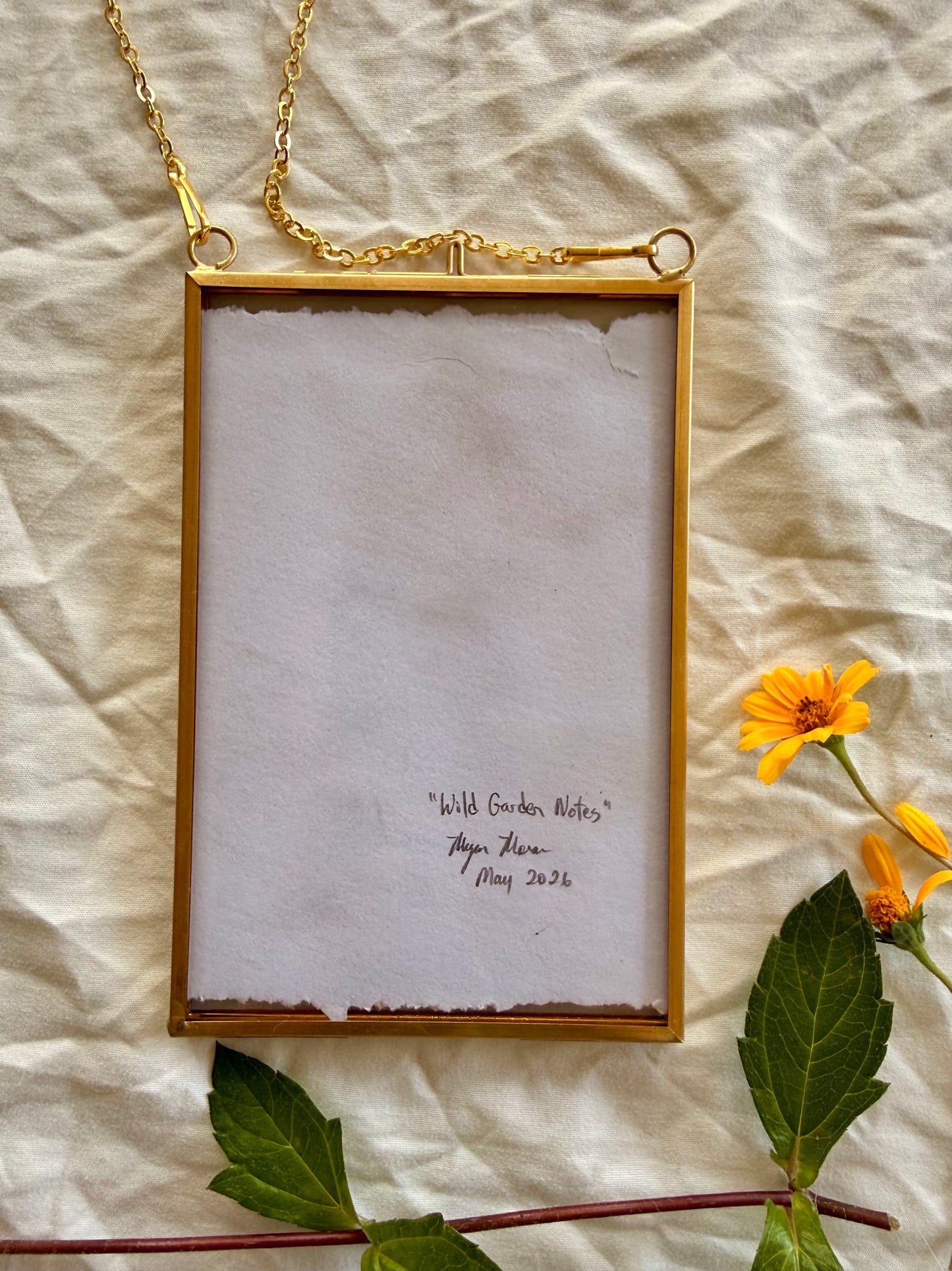 Wild Garden Notes, 4"X6" Watercolor, Glass Gold Floating Frame