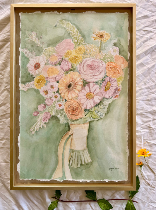 Secret Garden, 12"X18" Watercolor, Glass Gold Floating Frame