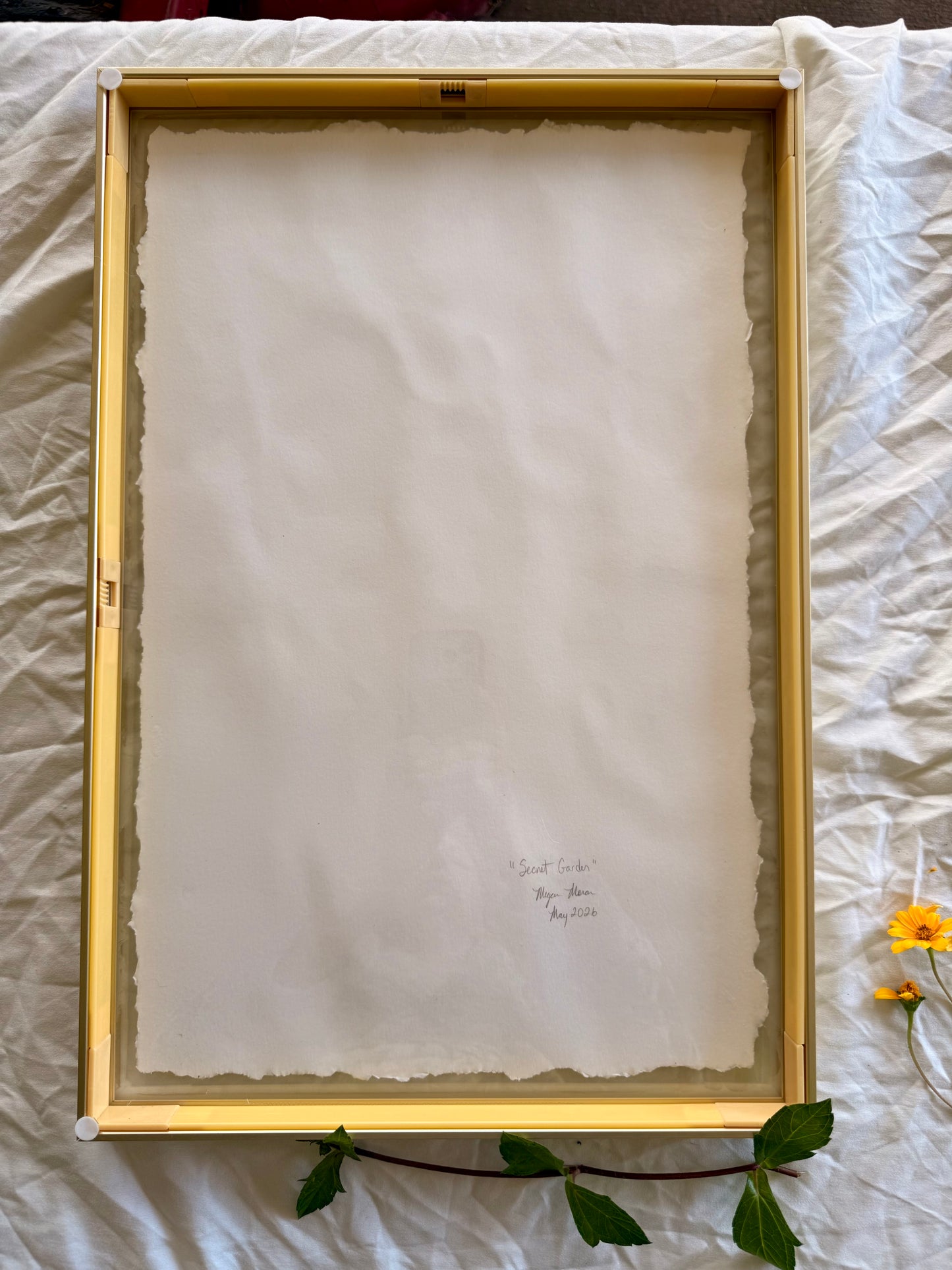 Secret Garden, 12"X18" Watercolor, Glass Gold Floating Frame