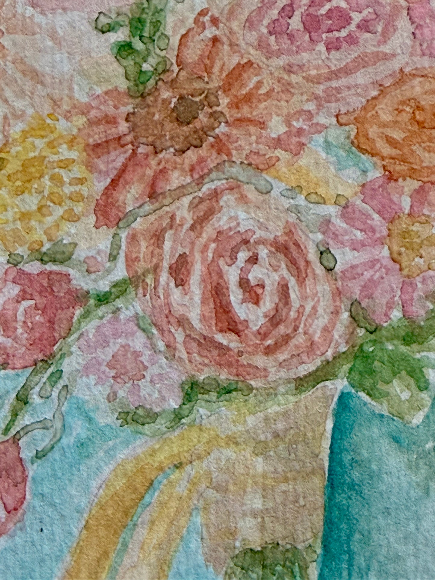 Golden Hour Garden, 4"X6" Watercolor, Glass Gold Floating Frame