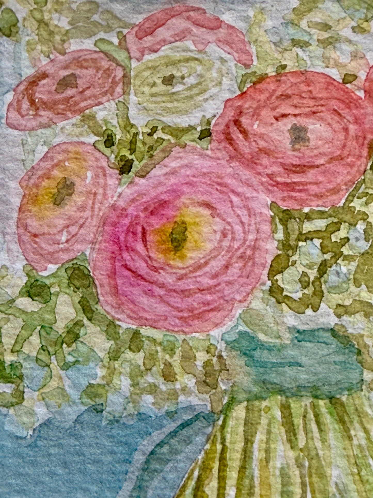 The Quiet Bouquet, 6"X4" Watercolor, Glass Gold Floating Frame