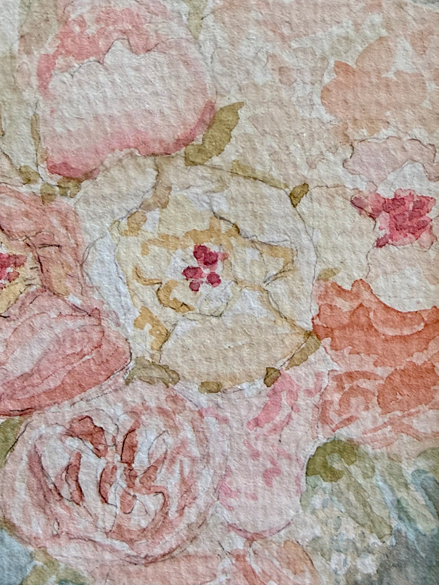 Blush & Bloom, 4"X6" Watercolor, Glass Gold Floating Frame