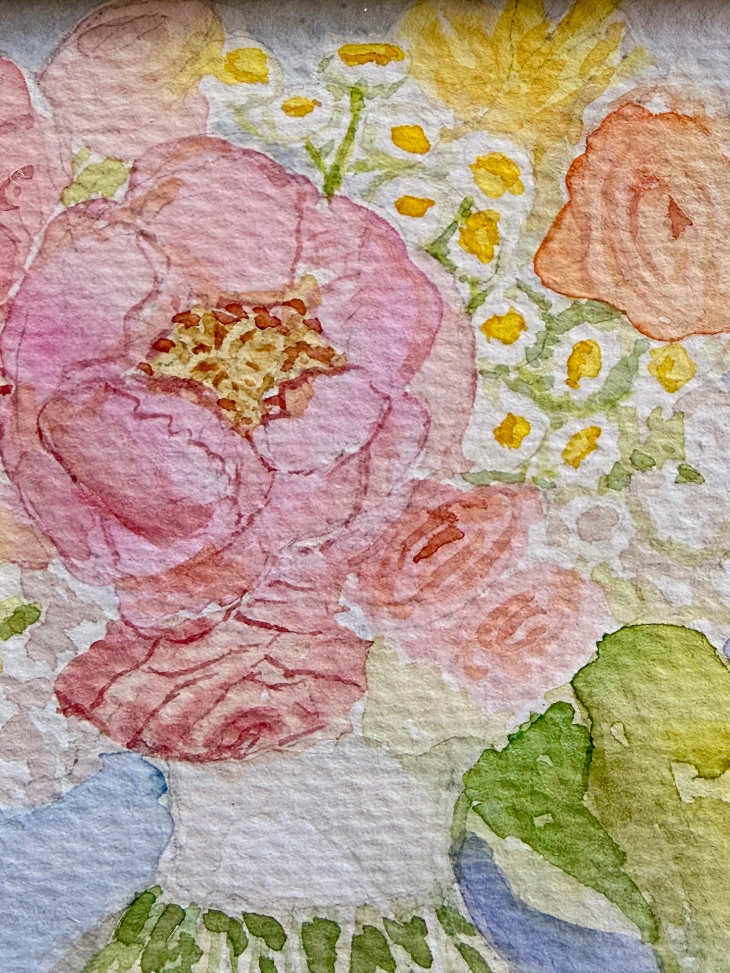 Gathered Blooms, 4"X6" Watercolor, Glass Gold Floating Frame