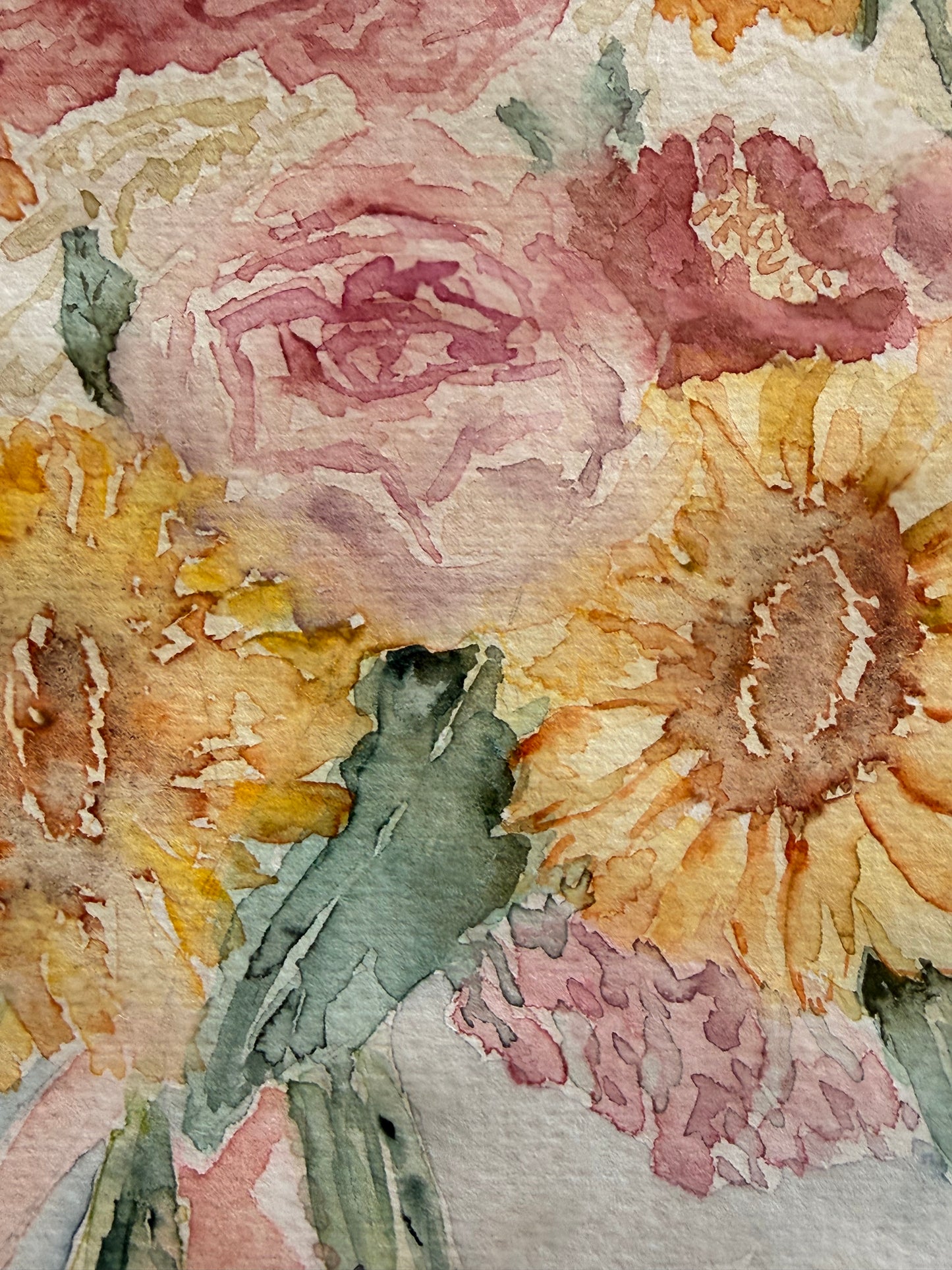 Tending the Garden, 8"X10" Watercolor, Glass Gold Floating Frame