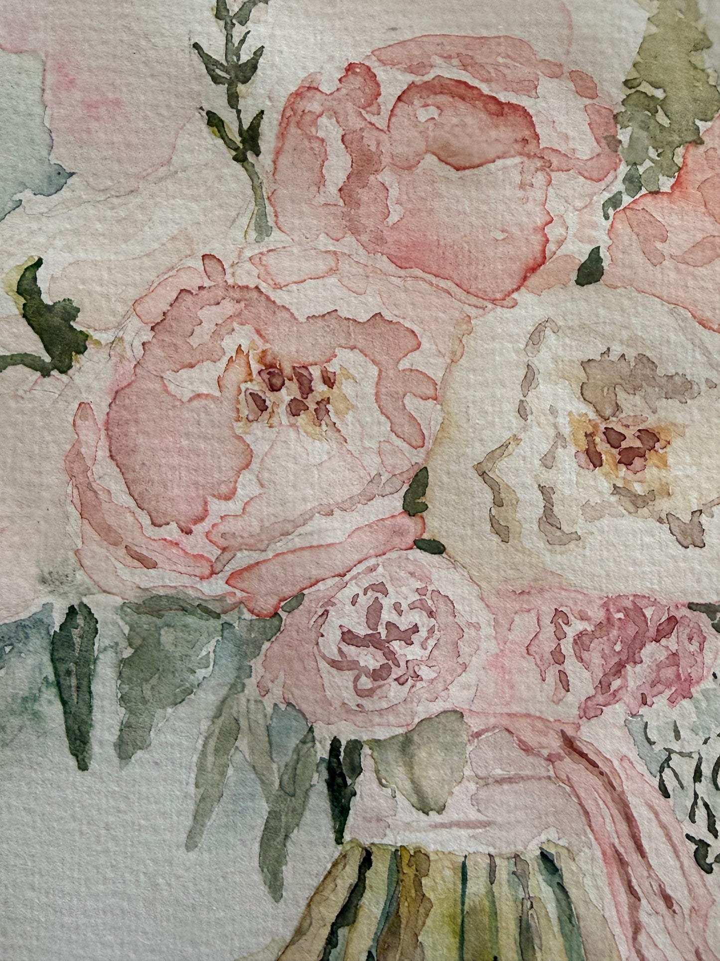 Peony Reverie, 8"X10" Watercolor, Glass Gold Floating Frame