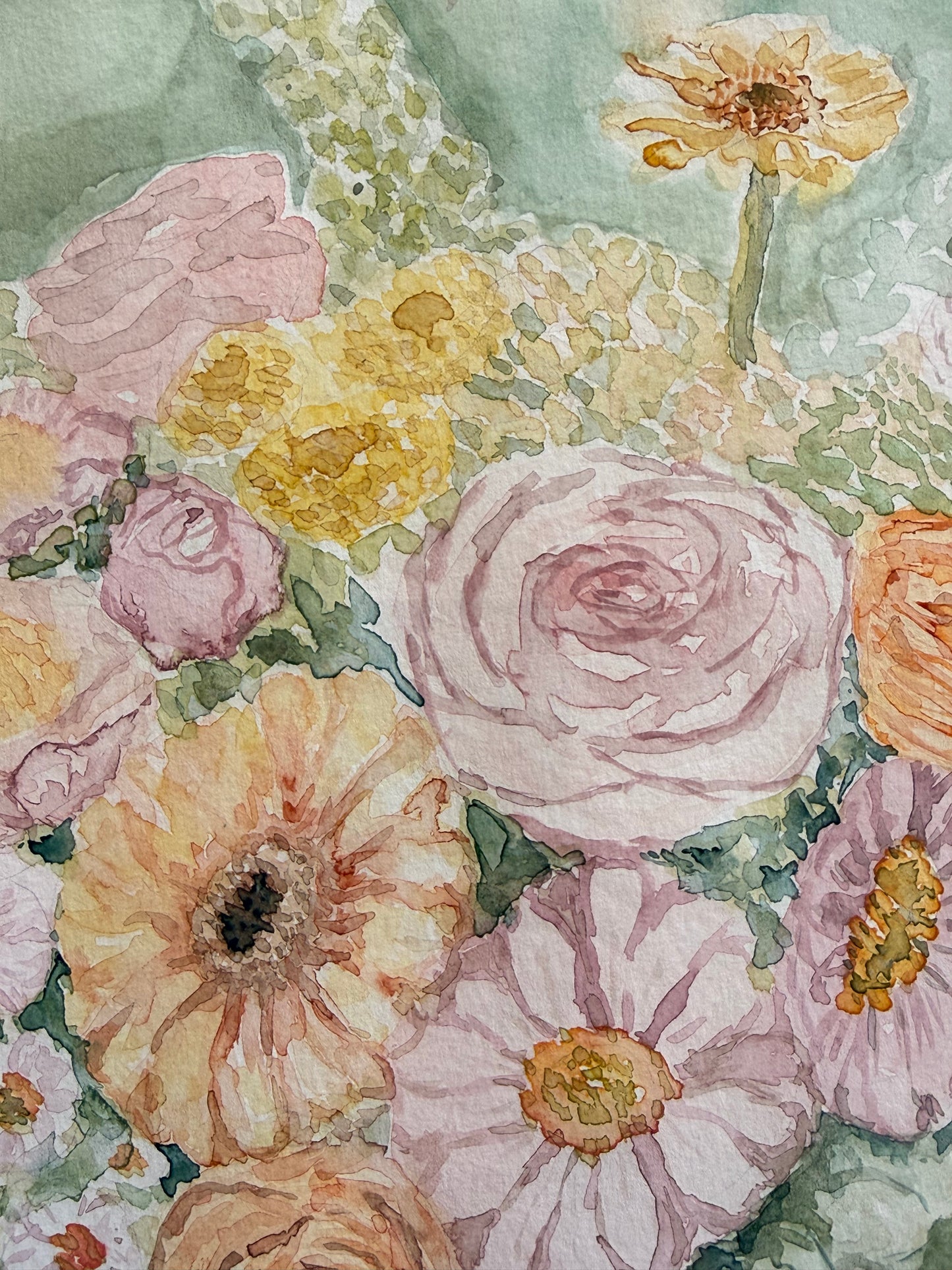 Secret Garden, 12"X18" Watercolor, Glass Gold Floating Frame
